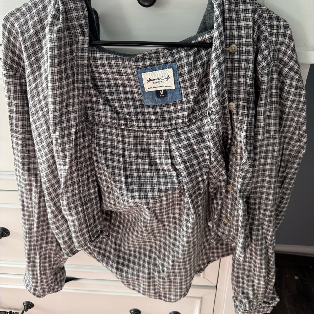 American Eagle Women’s Cropped Hooded Flannel